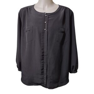 Womens George Shirt Size 4X 26W-28W Top Blouse Silver Buttons Long Sleeves Black